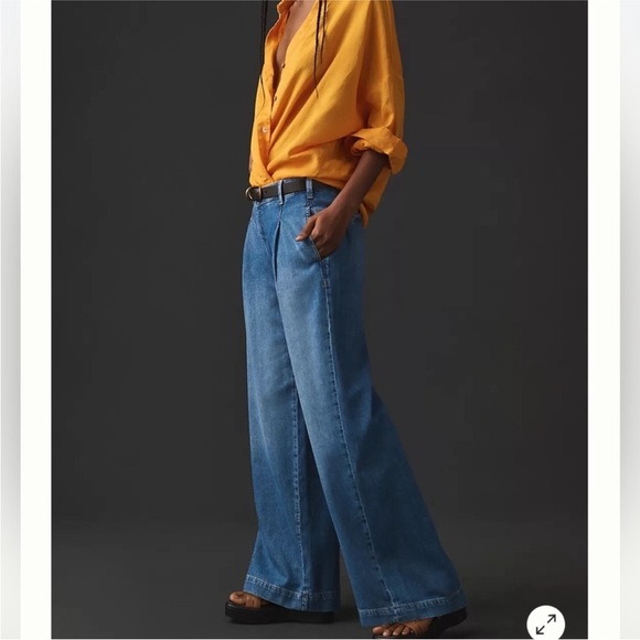 Anthropologie Pilcro Pleated Wide Leg Trouser Flare Jean 34 Petite - Picture 1 of 10